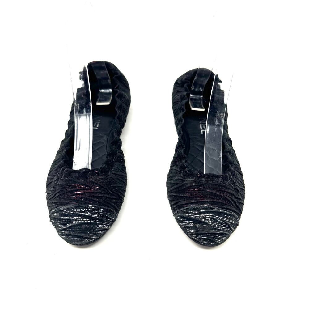 Chanel Black Fabric Ballet Flats with Pink Lurex Thread CC Logo 36.5 Rare Runway